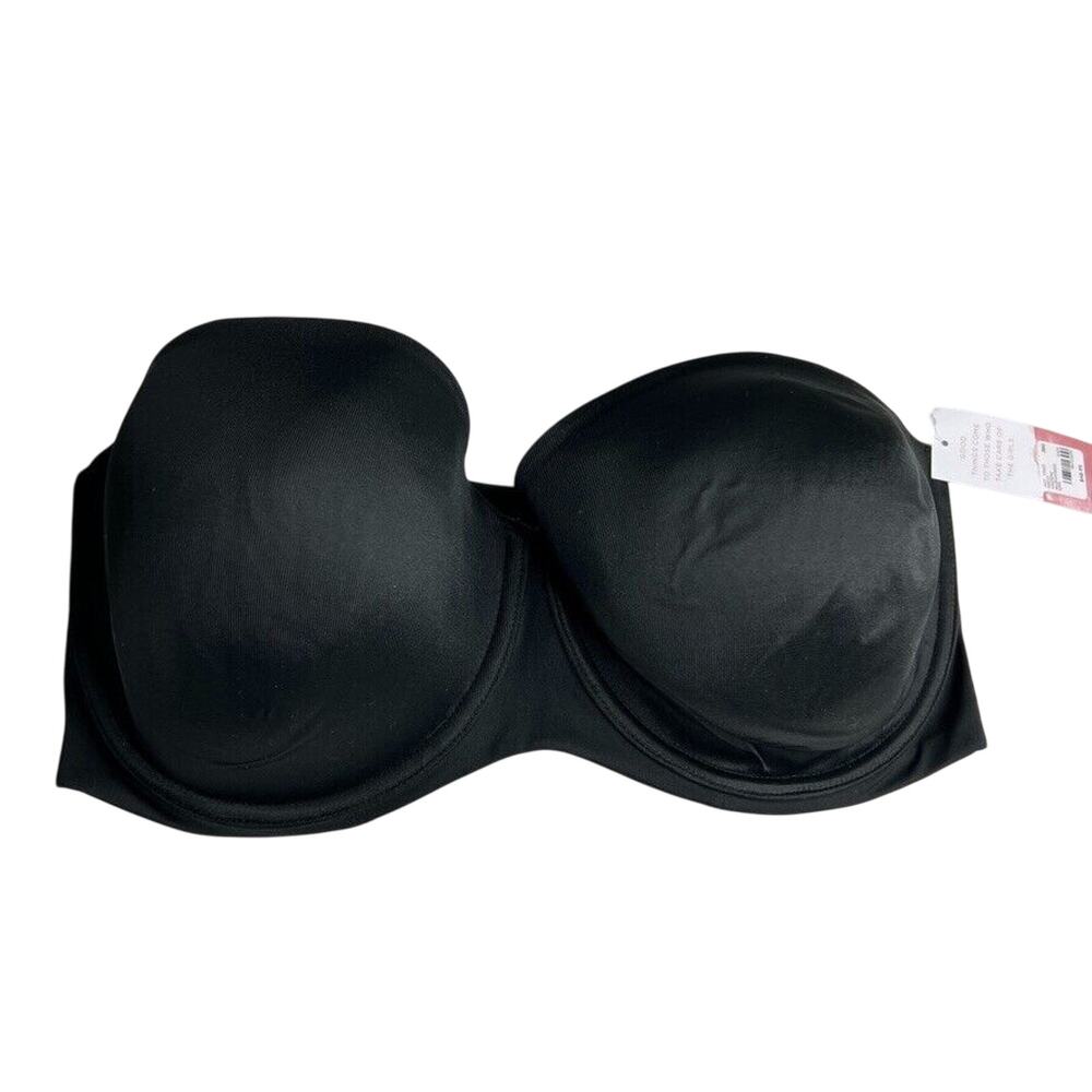 Cacique Women's Strapless Bra 38G Black Smooth Underwire Full Coverage New